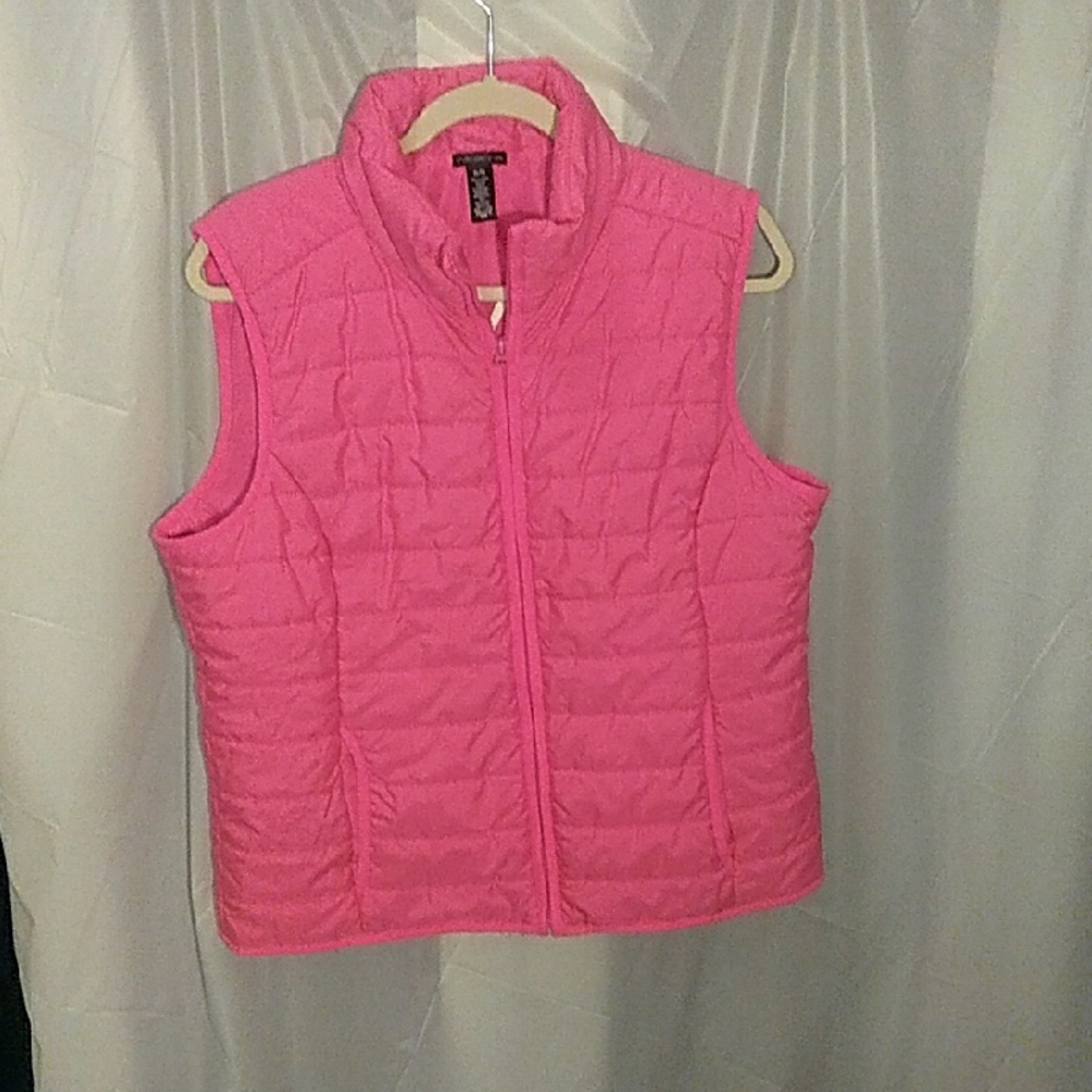 Pink Quilted Puffer Vest with Stand-Up Collar
